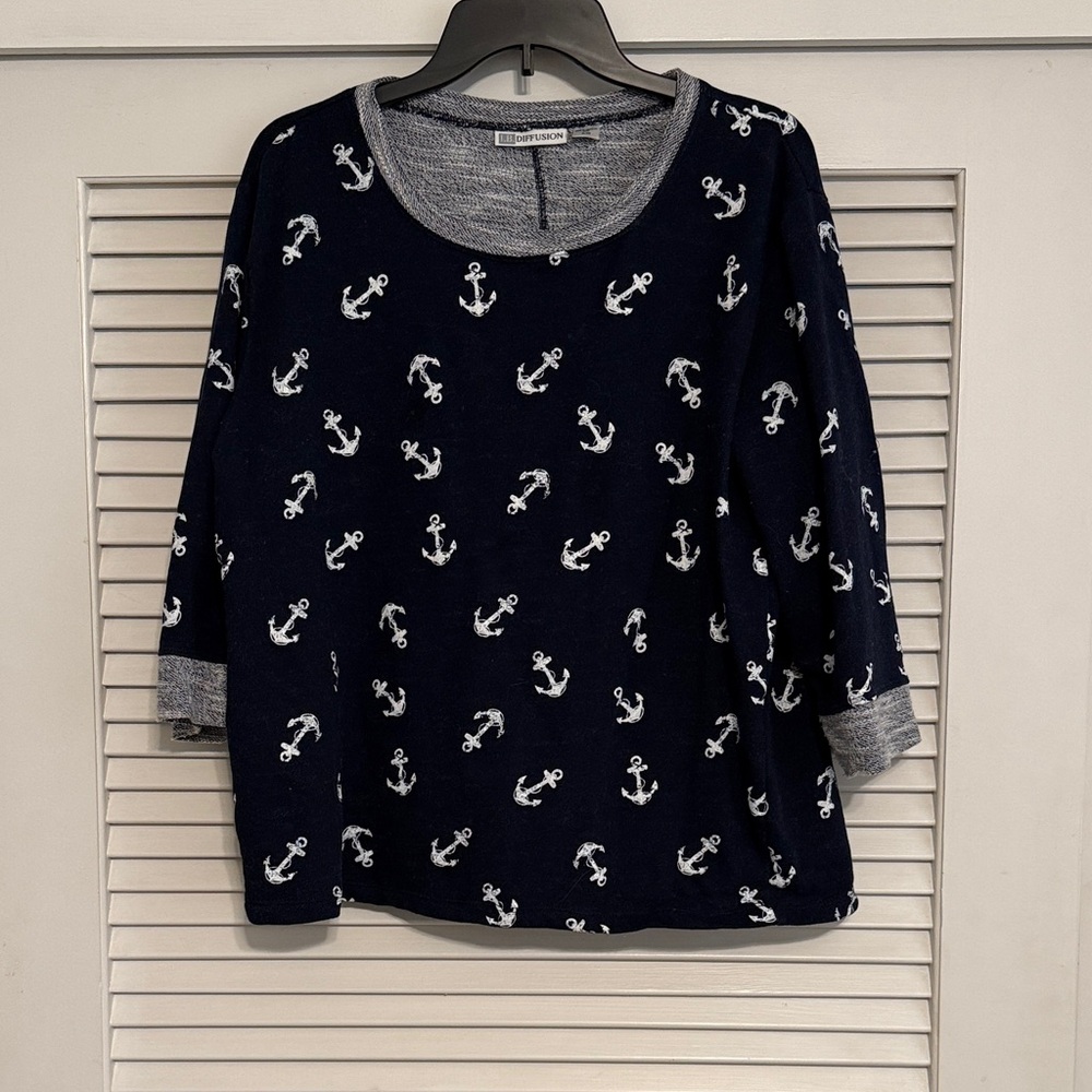 Navy Anchor Print Women's Blouse